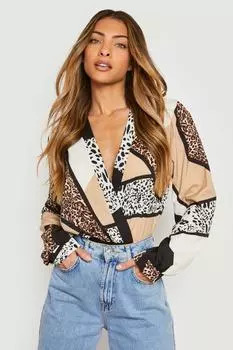Боди с животным принтом Boohoo, натуральный