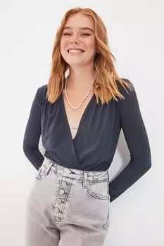 Боди - Серый - Приталенный крой Trendyol, серый