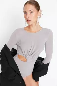 Боди - Серый - Приталенный Trendyol, серый