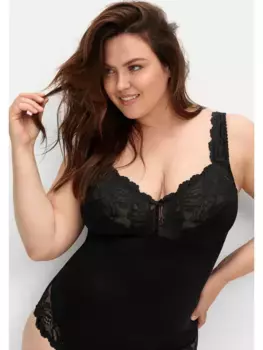Боди Sheego "Большие размеры", атласное, с кружевом, черный