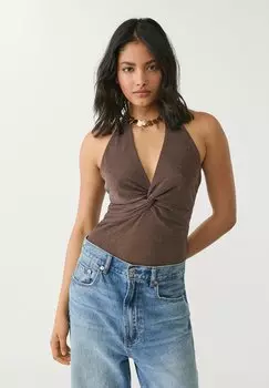 Боди SHIMMERY HALTER Stradivarius, темно-коричневый