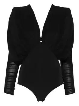 Боди со складками на плечах Elisabetta Franchi, черный