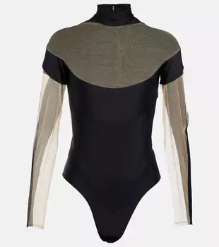 Боди со вставками MUGLER, черный
