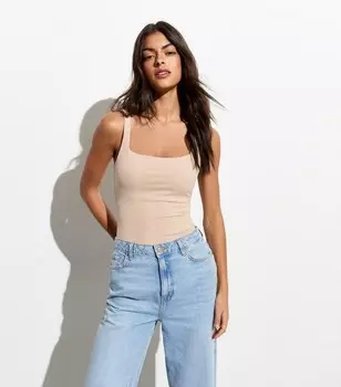 Боди Stone с квадратным вырезом New Look, светло-серый