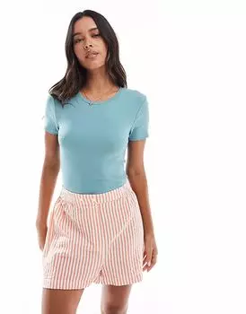 Боди Stradivarius с короткими рукавами в цвете петролеум
