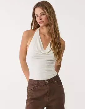 Боди Stradivarius с воротником-хомутиком цвета экрю