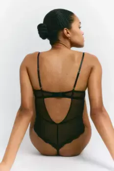 Боди-стринги из кружева суперпуш-ап H&M, черный