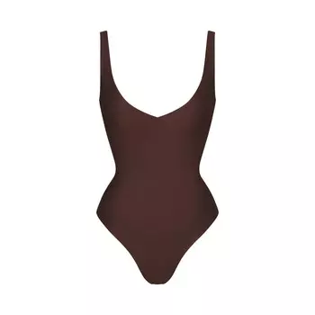 Боди-стринги с глубоким вырезом без подкладки SKIMS Skims Body, цвет Cocoa