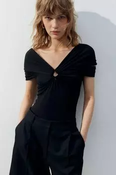 Боди-Стринги с холодным плечом H&M, черный