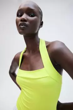 Боди-Стринги с воротником-халтером H&M, зеленый
