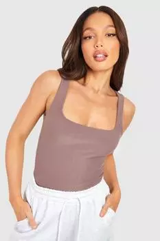 Боди tall soft touch с квадратным вырезом Boohoo, серо-коричневый