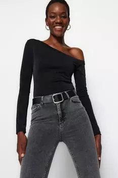 Боди Trendyol с блестящей поверхностью и мягкой текстурой, черный