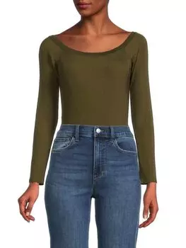 Боди Трикотажное GOOD AMERICAN в рубчик, зеленый