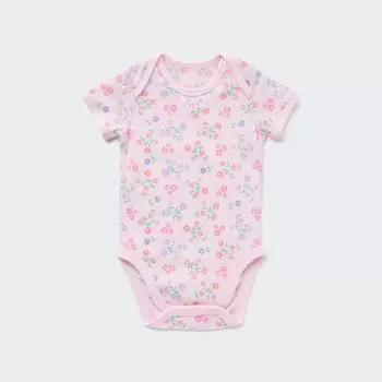 Боди UNIQLO Joy of Print из хлопковой сетки с короткими рукавами, розовый