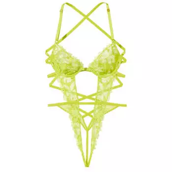 Боди Victoria's Secret Very Sexy Tease Floral Embroidery Unlined Crotchless Teddy, зеленый