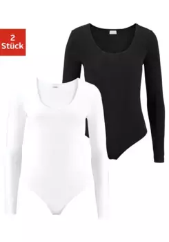 Боди Vivance с длинными рукавами, выполнено из качественного эластичного хлопка, черно-белый