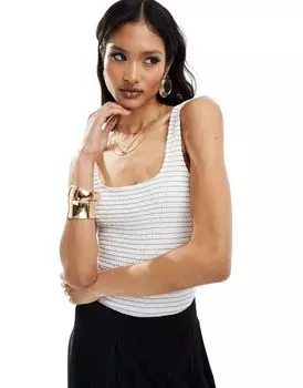 Боди в однотонную полоску с овальной спинкой и сборками ASOS DESIGN