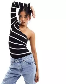 Боди в полоску на одно плечо ASOS