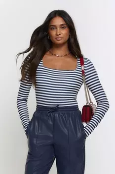 Боди в полоску с квадратным вырезом River Island, синий