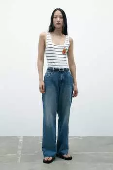 Боди в полоску с вышивкой ZARA, в полоску