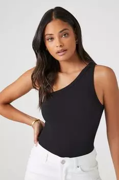 Боди в рубчик на одно плечо Forever 21, черный