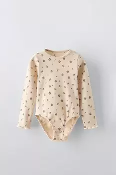 Боди в рубчик с цветочным принтом ZARA, фиолетовый