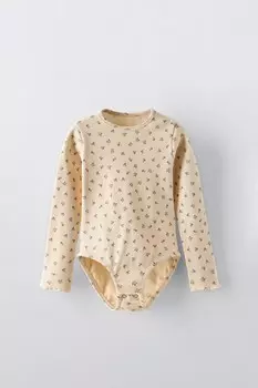 Боди в рубчик с цветочным принтом ZARA, пастельно-голубой