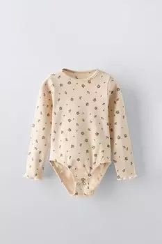 Боди в рубчик с цветочным принтом ZARA, фиолетовый