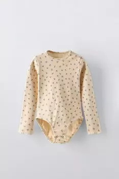 Боди в рубчик с цветочным принтом ZARA, пастельно-голубой