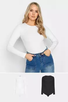 Боди в рубчик с длинными рукавами 2 пары Long Tall Sally, черный