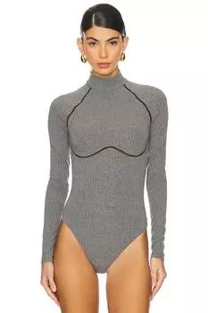 Боди в рубчик с кружевной отделкой Fleur Du Mal, серый