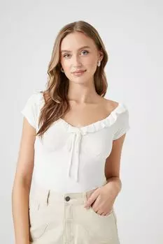 Боди в рубчик с оборками Forever 21, белый