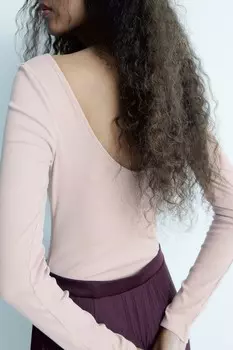 Боди в рубчик с овальным вырезом сзади H&M, розовый