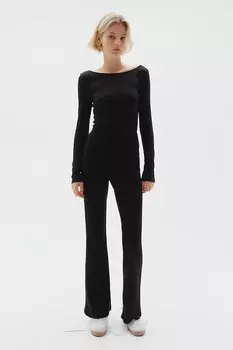 Боди в рубчик с овальным вырезом сзади H&M, черный