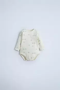 Боди в рубчик с принтом машины ZARA, экрю