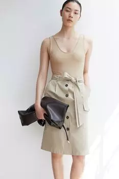 Боди в рубчик со стрингами H&M, бежевый