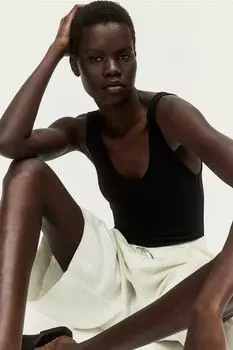 Боди в рубчик со стрингами H&M, черный