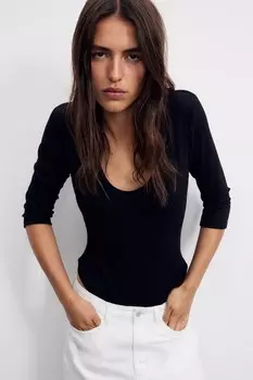 Боди в рубчик со стрингами H&M, черный