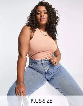 Боди в рубчик светло-бежевого цвета Simply Be