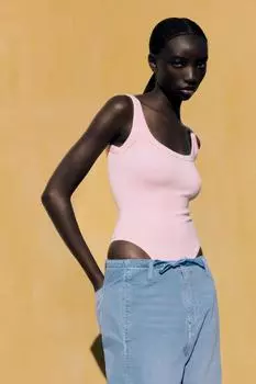 Боди в рубчик ZARA, розовый