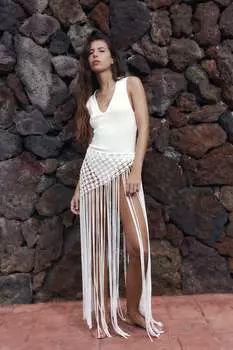 Боди в рубчик ZARA, устричный белый