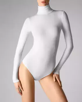 Боди Wolford с высоким воротником и длинными рукавами, белый