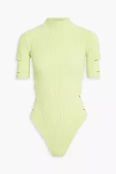 Боди Zena в рубчик с вырезами SIMKHAI, зеленый