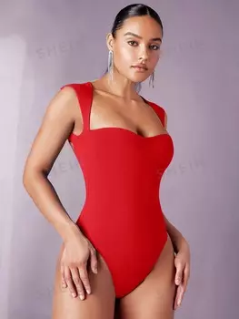 Боди женское Shein Bae с вырезом в форме сердца, красный