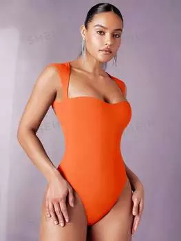 Боди женское Shein Bae с вырезом в форме сердца, оранжевый