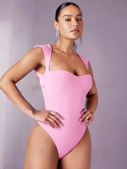 Боди женское Shein Bae с вырезом в форме сердца, розовый
