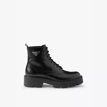 Боевые ботинки Brand-Plaque из матовой кожи Prada, черный