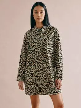 Богатое платье-рубашка из органического хлопка с животным принтом Albaray, коричневый/разноцветный