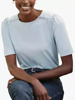 Богатый топ из органического хлопка с пуговицами на плече Pure Collection, синий