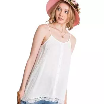 Бохо-топ с фестончатой кружевной отделкой, застежкой на пуговицы, однотонный, с тонким текстурированным разрезом по бокам, многослойный топ-майка FASHNZFAB, белый
